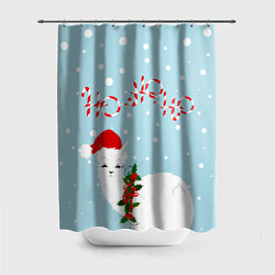 Шторка для ванной Лама в роли Санта Клауса