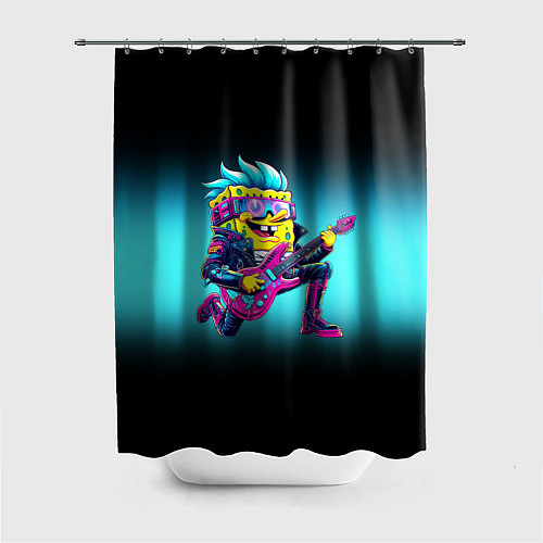 Шторка для ванной Sponge Bob - rock guitarist - ai art / 3D-принт – фото 1