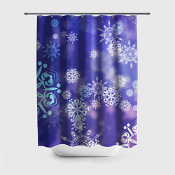 Шторка для ванной Крупные снежинки на фиолетовом