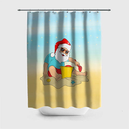 Шторка для ванной Дед Мороз на море / 3D-принт – фото 1