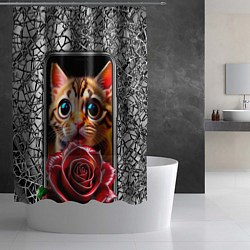 Шторка для душа Кот в телефоне, цвет: 3D-принт — фото 2