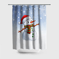 Шторка для душа Весёлый снеговик в колпаке, цвет: 3D-принт