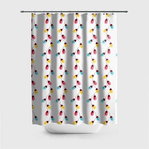 Шторка для ванной Новогодняя разноцветная гирлянда / 3D-принт – фото 1