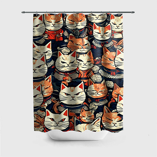 Шторка для ванной Сердитые котики самураи / 3D-принт – фото 1