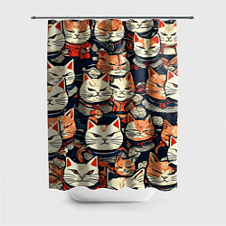 Шторка для ванной Сердитые котики самураи