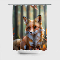 Шторка для ванной Портрет лисы в осеннем лесу