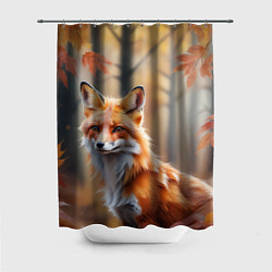 Шторка для душа Рыжая лисица в осеннем лесу, цвет: 3D-принт