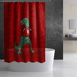 Шторка для душа Динозавр в свитере - новогодние драконы, цвет: 3D-принт — фото 2