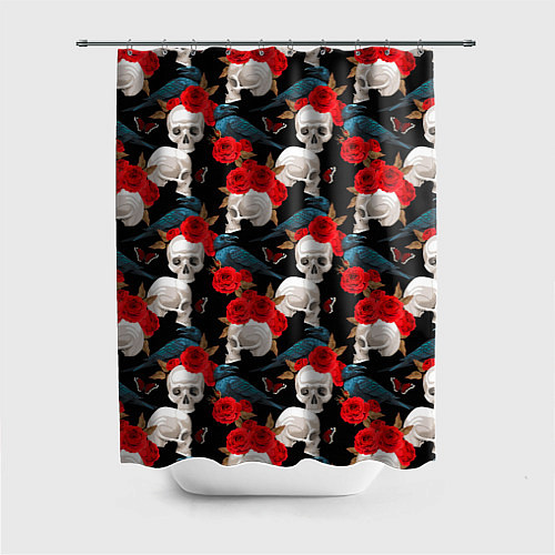 Шторка для ванной Skull in roses / 3D-принт – фото 1