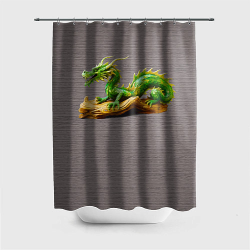 Шторка для ванной Зелёный деревянный дракон на дереве талисман / 3D-принт – фото 1