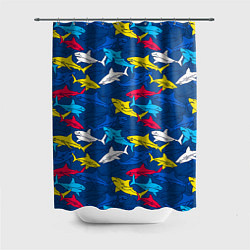 Шторка для ванной Разноцветные акулы на глубине
