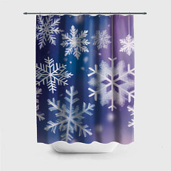 Шторка для ванной Снежинки на фиолетово-синем фоне