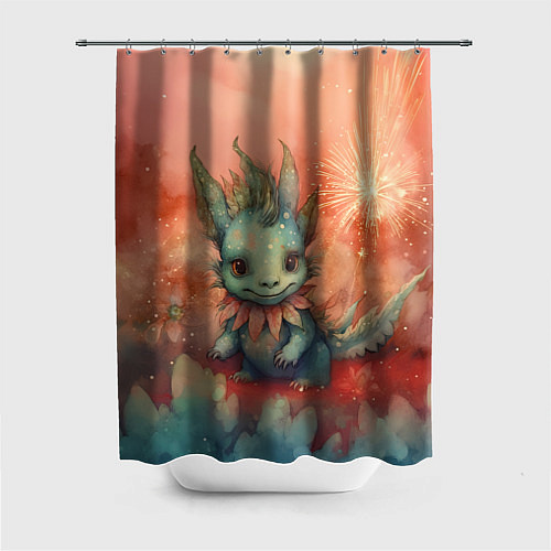 Шторка для ванной Праздничный дракон с искрами / 3D-принт – фото 1