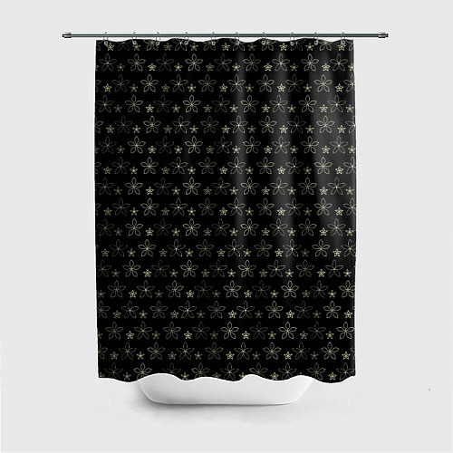 Шторка для ванной Паттерн чёрный маленькие стилизованные цветы / 3D-принт – фото 1