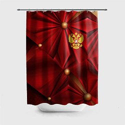 Шторка для ванной Золотой герб России на красной абстракции