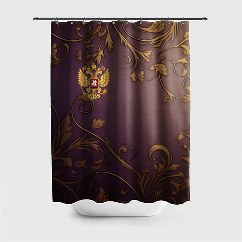 Шторка для ванной Герб России золотой на фиолетовом фоне / 3D-принт – фото 1