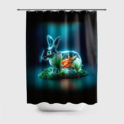 Шторка для душа Прозрачный стеклянный кролик с овощами, цвет: 3D-принт