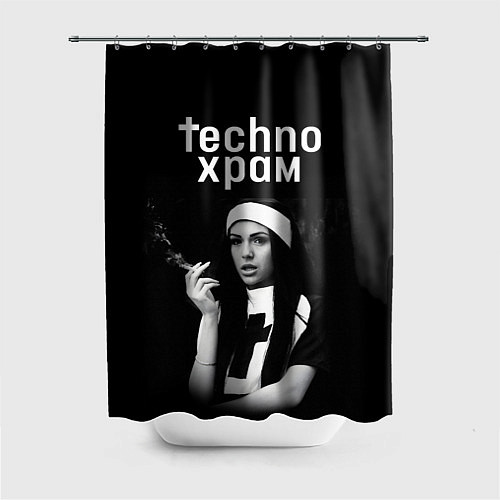 Шторка для ванной Techno храм монашка с сигаретой / 3D-принт – фото 1