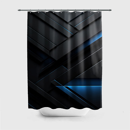 Шторка для ванной Голубая неоновая полоса на черном / 3D-принт – фото 1