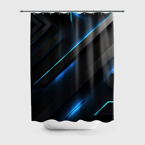 Шторка для ванной Черная конструкция с синими неоновыми вставками / 3D-принт – фото 1