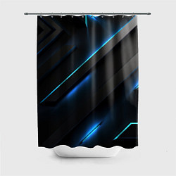 Шторка для ванной Черная конструкция с синими неоновыми вставками