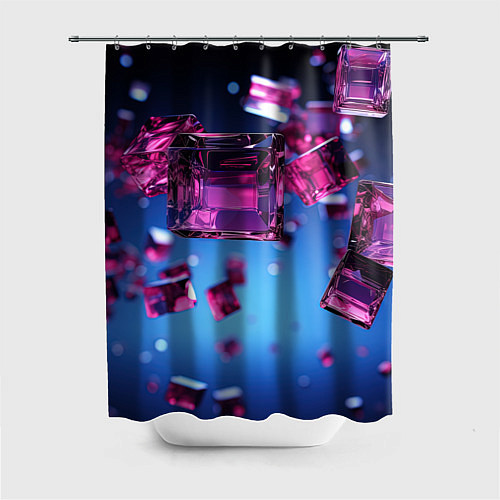 Шторка для ванной Фиолетовые прозрачные кубики / 3D-принт – фото 1