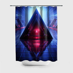Шторка для ванной Фиолетовое свечение за треугольной абстракцией