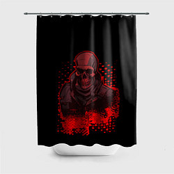 Шторка для ванной Красный скелет на чёрном фоне