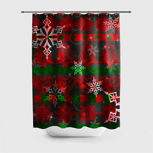Шторка для ванной Рождественские узоры ёлки и снежинки / 3D-принт – фото 1