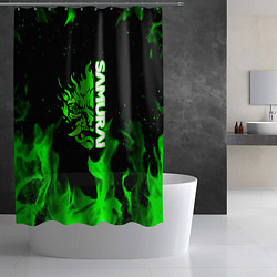 Шторка для душа Samurai green fire toxic, цвет: 3D-принт — фото 2