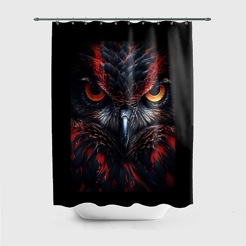 Шторка для ванной Черная сова с красными глазами / 3D-принт – фото 1