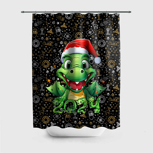 Шторка для ванной Зеленый дракон на черном фоне 2024 / 3D-принт – фото 1