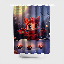 Шторка для душа Маленький дракоша со свечками, цвет: 3D-принт