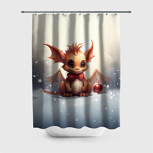 Шторка для ванной Маленький дракоша на снежном фоне / 3D-принт – фото 1