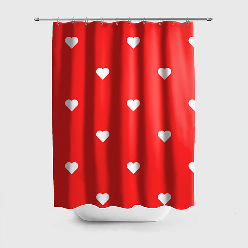 Шторка для ванной Белые сердца на красном фоне / 3D-принт – фото 1