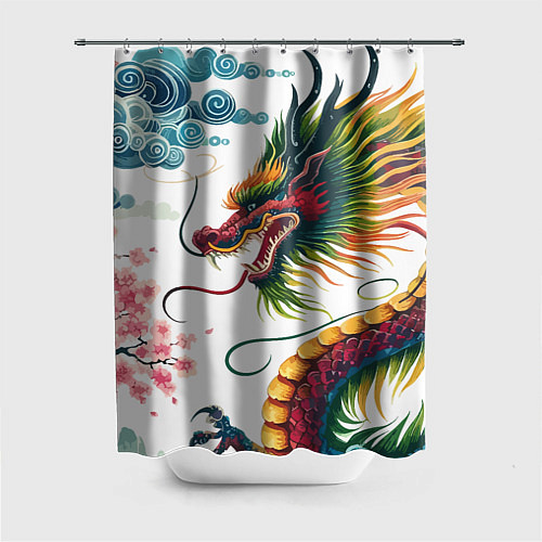 Шторка для ванной Japanese dragon - engraving art / 3D-принт – фото 1