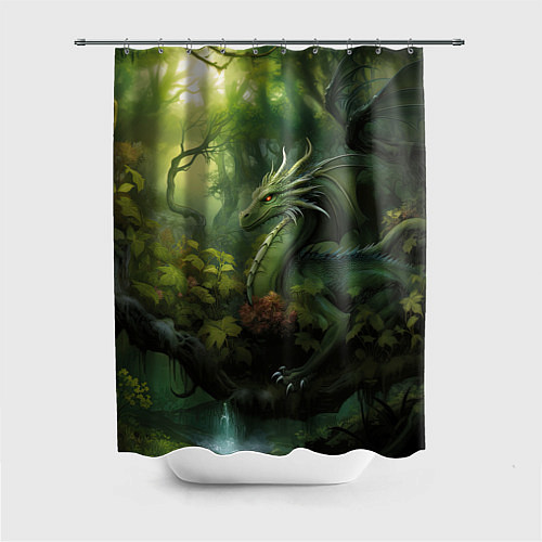 Шторка для ванной Лесной зеленый дракон символ 2024 года / 3D-принт – фото 1