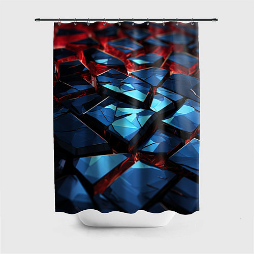 Шторка для ванной Синие абстрактные плиты и красное свечение / 3D-принт – фото 1