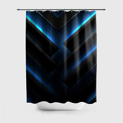 Шторка для ванной Черный абстрактный фон и синие неоновые вставки