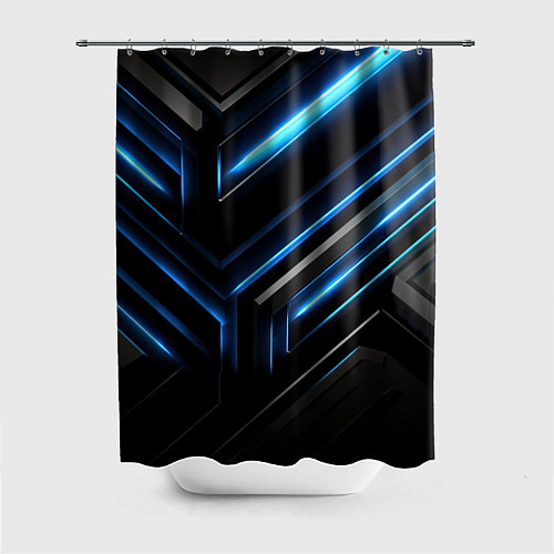 Шторка для ванной Черный абстрактный фон и синие неоновые вставки / 3D-принт – фото 1