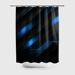 Шторка для ванной Синий неоновый яркий свет на черном абстрактном фо