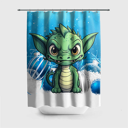 Шторка для ванной Маленький зеленый забавный дракон / 3D-принт – фото 1