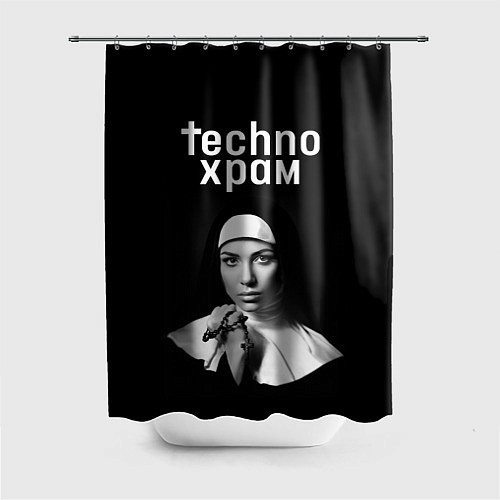 Шторка для ванной Techno храм монашка с красивыми глазами / 3D-принт – фото 1