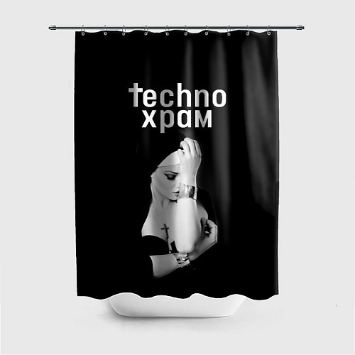 Шторка для ванной Techno храм монашка с золотыми браслетами / 3D-принт – фото 1