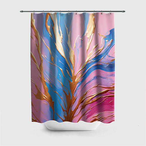 Шторка для ванной Жидкая краска синего и розового цвета с золотой кр / 3D-принт – фото 1