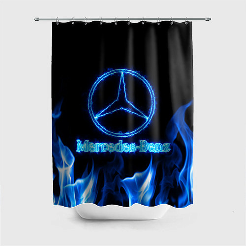 Шторка для ванной Mercedes-benz blue neon / 3D-принт – фото 1