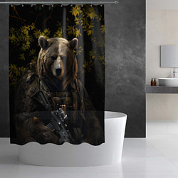 Шторка для душа Медведь солдат в ночном лесу, цвет: 3D-принт — фото 2