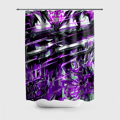 Шторка для ванной Агрессивный металл и фиолетовые линии / 3D-принт – фото 1