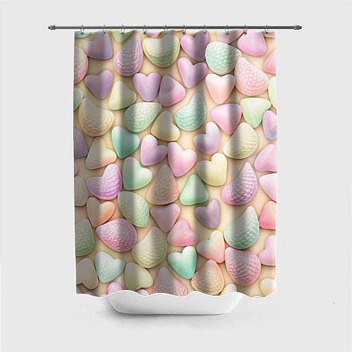 Шторка для ванной Сердечки розовые конфетки / 3D-принт – фото 1