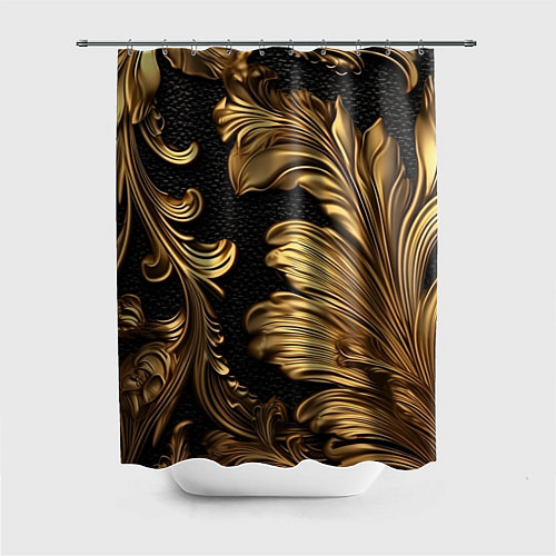 Шторка для ванной Золотые листья винтажные лепнина / 3D-принт – фото 1